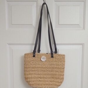 Chic Straw Tote with Black Straps